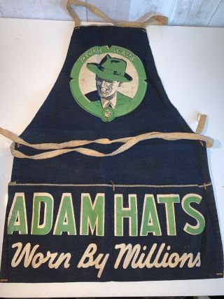 Vintage 1940’s Adam Hats Advertising Shop Apron Canvas Advertising Hat Maker Old