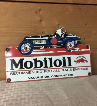 Vintage Mobiloil Racing Pegasus Porcelain Sign Gas Station Pump Plate