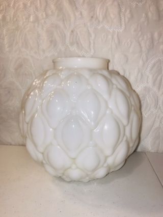 Vintage White Milk Glass Puffy Quilted Large 10” Round Lamp Shade Globe Rare