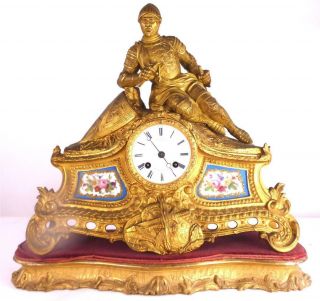 N961 Antique French Miroy Freres Gilt Bronze Ormolu Clock Sevres Style Porcelain