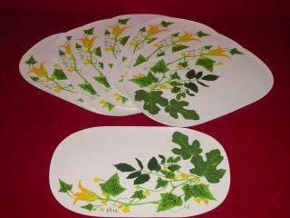 Vtg Vera Bradley Placemats Set Of 8 - Retired Yellow Floral Greenery Design Vinyl