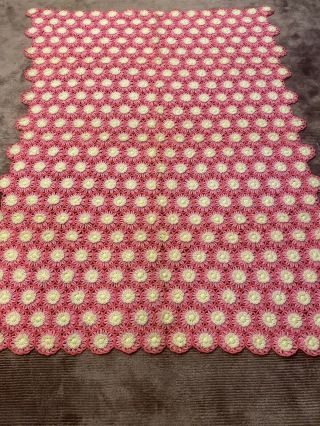 Vintage Daisy Afghan 66 X 48 Throw Blanket Crochet Hippie Flower Child Hand Made