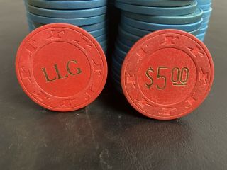 Vintage Paulson Poker Chip Set - Top Hat and Cane $1 & $5 $120 Face Value 3