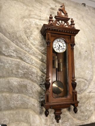 Antique Germaney Gustav Becker Vienna Strikes Wall Clock W 2 Brass Weight Driven