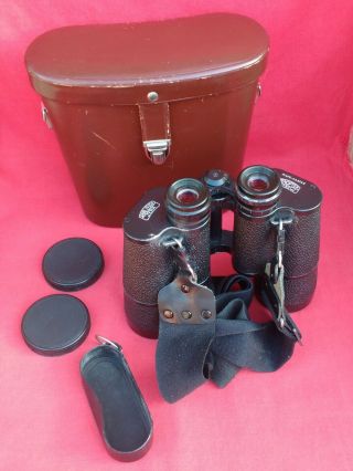 Vintage Carl Zeiss Jena Jenoptem 10 X 50w Multi Coated Binocular & Leather Case
