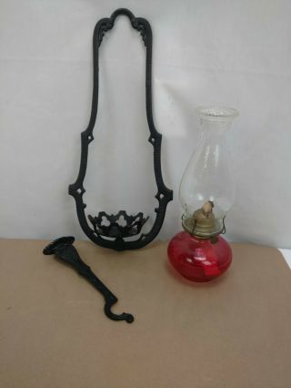 Vintage Oil Lamp And Cast Iron Emig 12c Wall Hanger