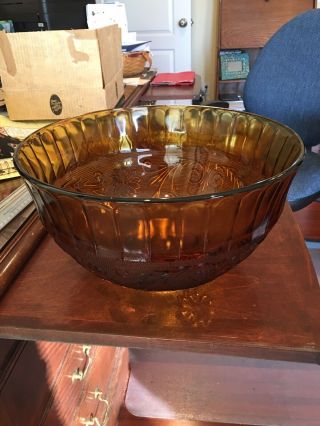 Vintage Tiara Amber Sandwich Glass Punch Bowl and 12 Cups Set 3