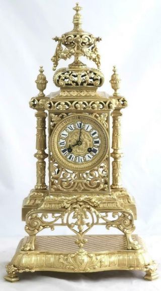 Antique French Mantle Clock Rare Bronze Cubed Shape 8day 1880 