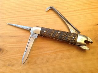 O.  Barnett Tool Co.  Combination Pliers Tool Knife Vintage C1900 - 1915 Bone Usa