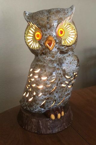 Large 17” Mid Century Modern 1960’s Ceramic Owl Table Lamp Light Glazed Vintage