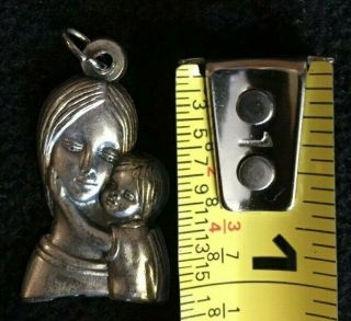 Vintage Devotional Virgin Mary with child baby Jesus pendant charm silver - tone 3