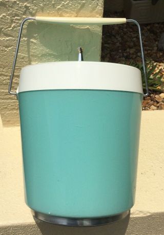 Cool Vntg Retro Mid Century Modern / Atomic Ranch Turquoise / Aqua Ice Bucket