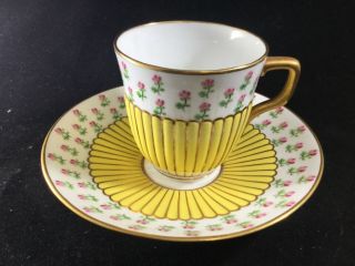 Vintage A.  B.  Daniel For Minton China Yellow Tea Cup With A Pink Roses