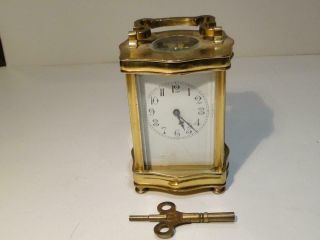 Antique France Brass Carriage Clock W/ Key Running