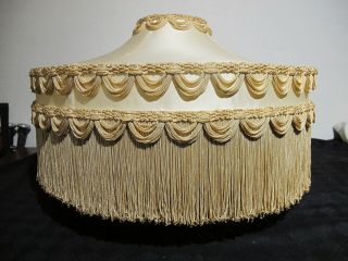 Large Vintage Silk Fringed Table Lamp Light Shade Cream Color 23 " X 12