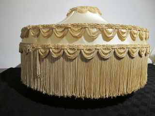 LARGE VINTAGE SILK FRINGED TABLE LAMP LIGHT SHADE CREAM COLOR 23 