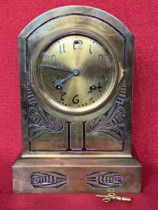 Antique Ansonia Bronze Mantel Clock Case Dial Brass Bezel Beveled Glass Running