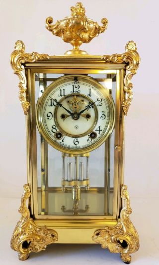 Antique 1904 Ansonia " Marquis " Fancy Victorian Crystal Regulator Clock