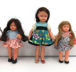 Dollhouse Doll x 5 Girls 1950s 70s Celluloid Hard Plastic 3 to 4.  5in Germany Vtg 3