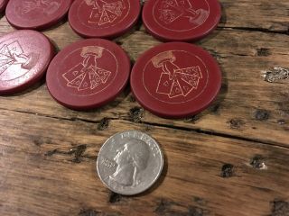 74 Antique Engraved Clay Heart Hearts Flush Poker Chips Red 3