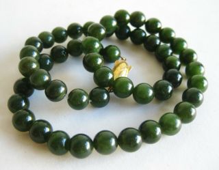 Vintage Chinese Carved Green Spinach Jade 8mm Beaded 17 " Necklace 41g
