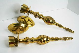 Two Vintage Brass Wall - Mount Candle Holder Sconces - Heavy