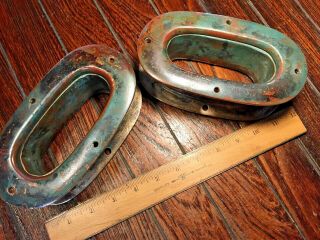 Vintage Old Cast Bronze Hawse Pipes 7 " X 3 3/4 " Age/patina 2 " Thick