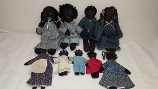 9 Vintage Black Americana Folk Art Cloth Dolls 5 " To 14 " Tall