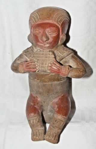 Antique Vintage Pre Columbian? Mayan Clay Terracotta Seated Figure Statue Tubula