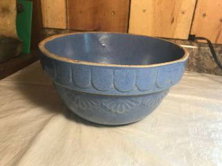 Antique Primitive Stoneware 8 " Blue Glazed Crock Mixing Bowl