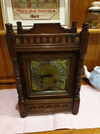 Antique Winterhalder & Hofmeier Oak Cased Ting Tang Mantel Clock (8 Days)