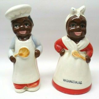 Vtg Black Mammy Aunt Jemima Uncle Moses Salt Pepper Shakers Souvenir Washington