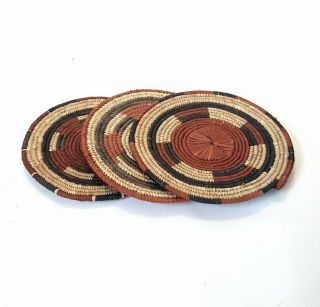 Vintage 70 ' s Hausa Nigerian Basket Wall Hangings Set of 3 coiled trays 9 
