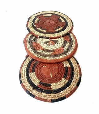 Vintage 70 ' s Hausa Nigerian Basket Wall Hangings Set of 3 coiled trays 9 