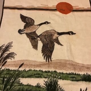 Vintage Biederlack Canadian Geese Duck Sunset Reversible Blanket Throw 72x55