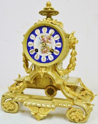 Antique French 8 Day Bronze Ormolu & Sevres Porcelain Bell Striking Mantle Clock 2