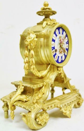 Antique French 8 Day Bronze Ormolu & Sevres Porcelain Bell Striking Mantle Clock 3