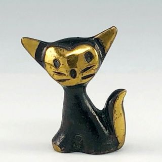 Walter Bosse Cat Figurine Art Deco Modernist Brass Black Gold Mini Austria Vntg