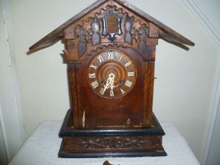 Antique,  Black Forest,  Cuckoo Mantle Clock,  Case Needs Restoration.
