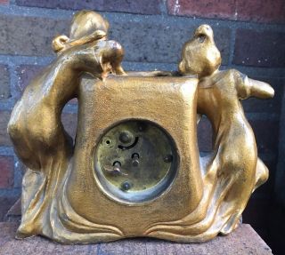 Rare Art Nouveau Haven Clock Co.  Gilt Bronze Figural Myth Rhinestone Clock 3