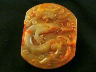 Lovely Chinese Old Jade Dragon Relief Belt Buckle O086