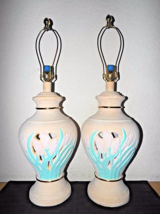 Lamps A Vintage 3 - Way Asian Themed Floral Pottery Ginger Jar Table Lamps