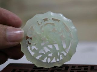 China Natural Xiu Jade Hand Carved Bird Flower Yubi Necklace Amulet Pendant P987