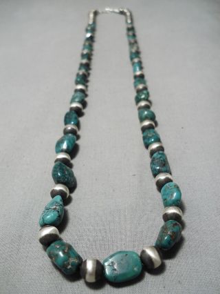 Chunky Huge Vintage Navajo Green Spiderweb Turquoise Sterling Silver Necklace