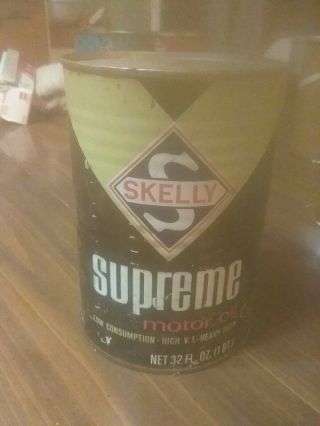 Skelly Supreme Motor Oil Tin 1 Quart Can Full