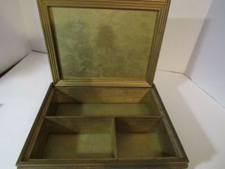 Antique Vintage Art Deco Wood Jewelry Box with Art Print Under Glass 2