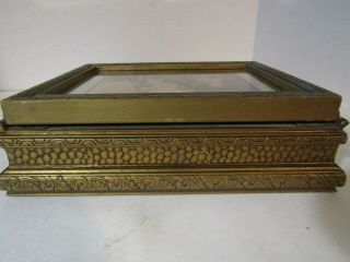 Antique Vintage Art Deco Wood Jewelry Box with Art Print Under Glass 3