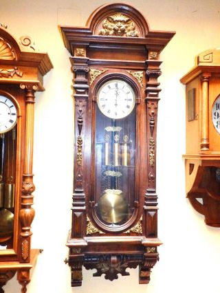 Large Rarely 3 Weight Grand Sonerie Wall Clock For A Restauration