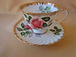 Vintage Adderley Tea Cup & Saucer Set Single Rose Fine Bone China Pink Gold Trim