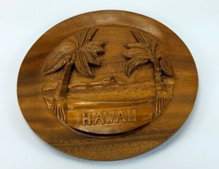 Vintage Waiki Monkey Pod Hawaii Hand Carved Scenic Wood Plate